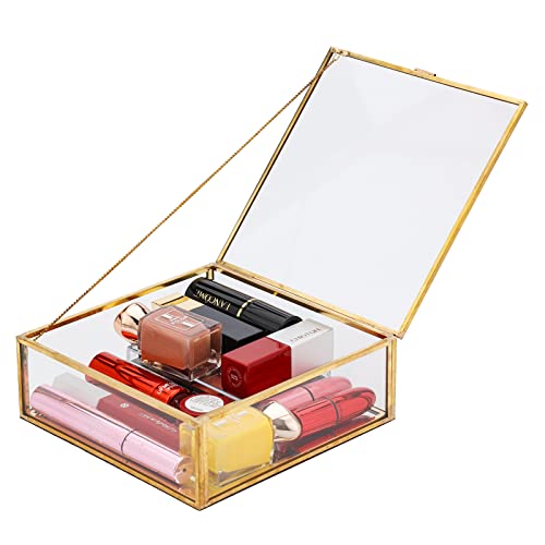 Vtyhyj Vintage Glass Jewelry Box Lidded Square Organizer Decorative Case For Keepsake Rings Earrings Brooches Watches (Mirror Surface) #TOP1