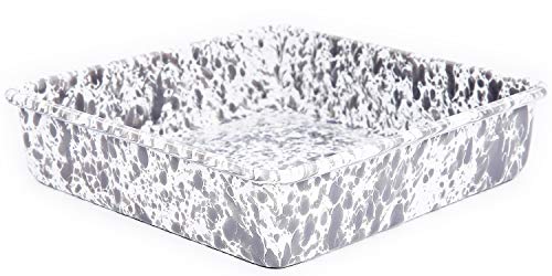 Crow Canyon Home Enamelware Square Brownie Pan, 9 inch, Grey/White Splatter