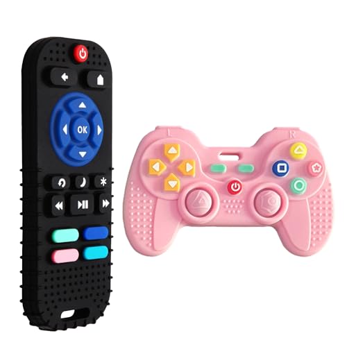 Image of Hooku 2 Pack Remote Teether for Baby, Silicone Teethers for Babies 6-12 Months, Baby Teething Toys for Babies 0-6 Months, Remote Control Toy, Infant Gifts for Boys Girls