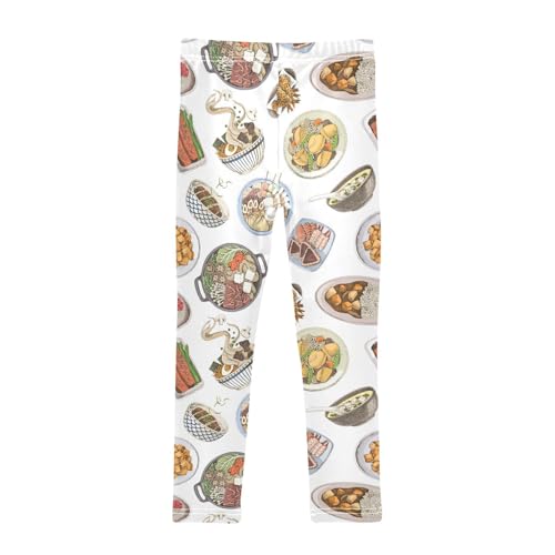 ZZKKO Girls Leggings Food with Dishes Toddler Girls Clothes Leggings for Girls Toddler Girls Leggings 3-4T2