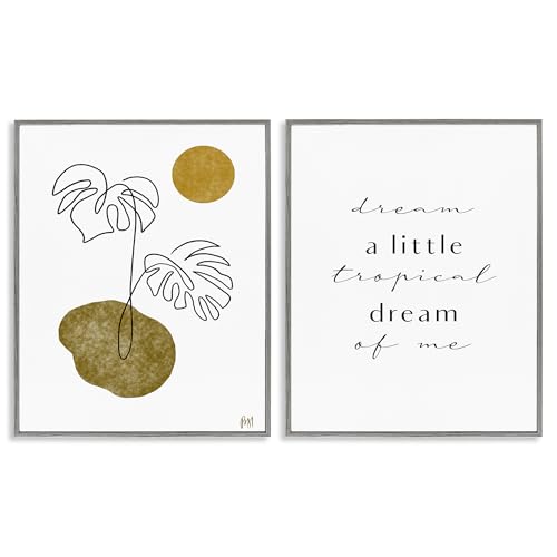 Stupell Industries 'Tropical Dream of Me Phrase', 2pc Framed Giclee Art Set 2, Gray, 24 x 30 Inches, Easy to Hang and Sturdy, Made in USA, by Birch&Ink