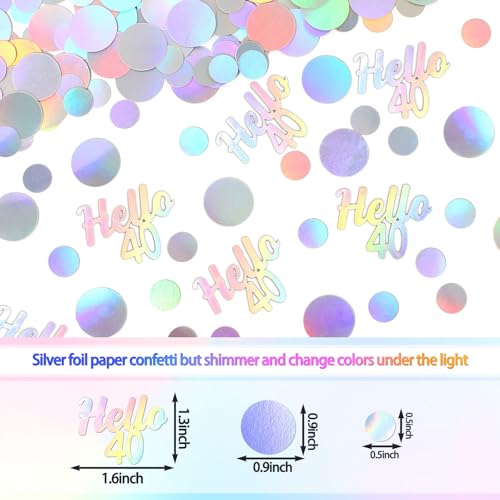 Image of 40th Birthday Confetti for Table Iridescent Birthday Party Decorations for Her Circle Dots Hello 40 Women Forty Years Old Birthday Table Scatters Decor Anniversary Party Supplies 300PC