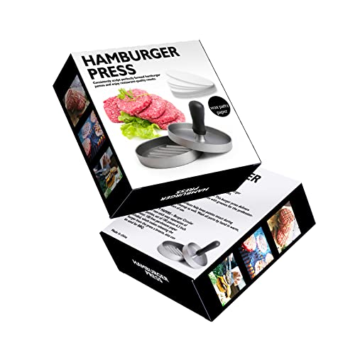 TACGEA Burger Press 150 Patty Papers, Non-Stick Hamburger Patty Maker with Wax Paper, Aluminum Burger Maker for Kitchen BBQ Grill