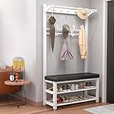 JHDXL Garderobenständer mit Schuhbank, Garderoben-Set mit Doppelhaken & Offenem Stauraum, für Schlafzimmer, Wohnzimmer, Flur zu Hause und das Büro(White 2,80cm/31.5in)