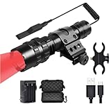 LUXJUMPER Red Light Hunting Flashlights Rechargeable 700 Yard 1800 Lumens Predator Tactical Flash Light Kit with Picatinny Rail Mount,Scope Mount, Pressure Switch for Coyote Hog Night Fishing