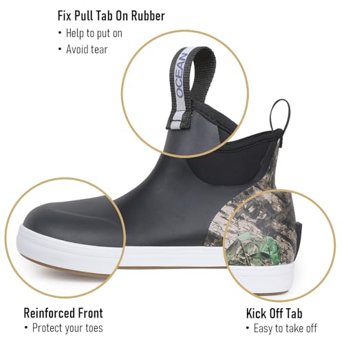 OceanBoard Boys Rain Boots, Waterproof Boots for Men & Women, Rubber Deck Boots for Fishing Gardening, Camo Ankle Rain Shoes, Muck Boots for Men4