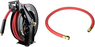 Milton Industries 2780-50D-Steel Dual Arm Auto-Retractable Air Hose Reel, 1/2" x 50 ft. Rubber Hose-300 Max PSI & Milton 2780-3LH Air Leader Hose, 1/2" x 3 ft. Rubber Hose, Orange