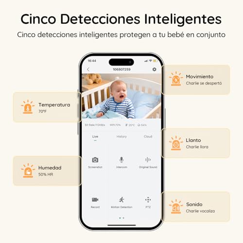 BOIFUN 2K 5″ Câmara de Vigilância para Bebé, Funciona com ou sem Wi-Fi, Visão Noturna Infravermelha, Detecção de Choro e Movimento, Acompanhamento 360°, Zoom 4X, App iOS e Android, Radiação Quase Nula