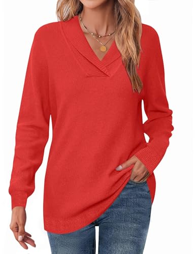 Image of Zeagoo Fall Tops for Women 2025 Long Sleeve Lightweight Sweaters V Neck Collared Knit Pullover Tunic Outfits