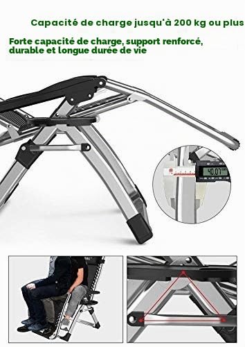 Bain de Soleil Pliage Zéro Gravité Chaises Recliner pour Beach Patio Jardin Camping en Plein Air Portable Maison Lounge Chair Prend en Charge 200 kg Noir (Couleur : Without Cushions)
