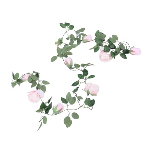 Jectse Guirlande de Fausses Roses, Vigne de Roses Artificielles 9 Têtes, Guirlande de Fleurs en Soie Pliable avec Feuilles, Fausse Rose pour Décoration de Jardin de Fête de Mariage (Rose Clair) – vue 8
