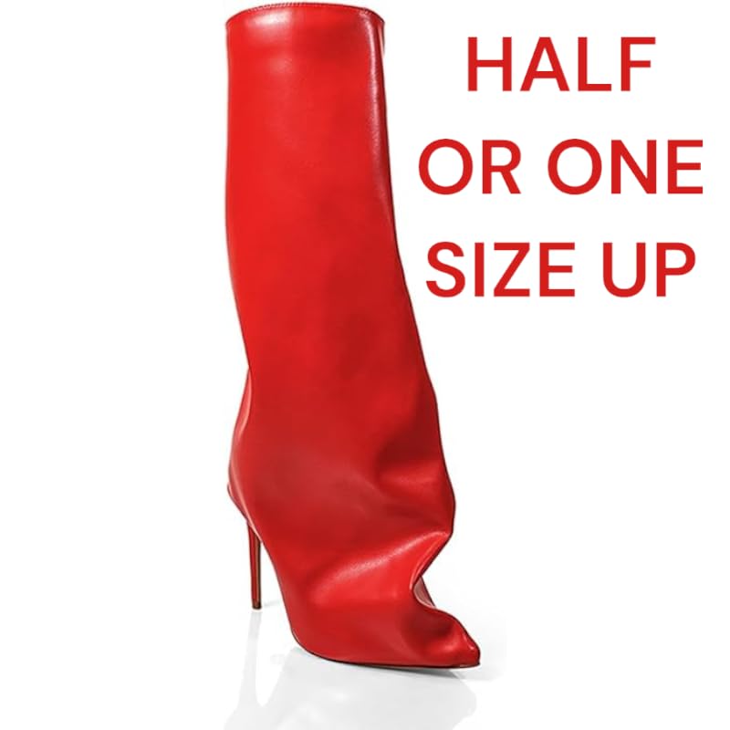 Liliana Women Fold Over Boots Knee High Pointed Toe Stiletto Heel Slouchy Boots2