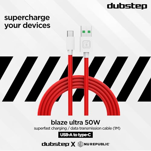 Image of Dubstep Blaze Ultra 50W USB Type C Cable 3.5 A 1 m Supports All Fast Charging Technologies (Compatible with Mobile, Tablet, Laptop, Speakers, Red, One Cable)
