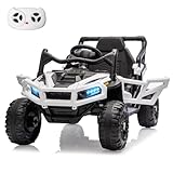 MINIATURE MOTORS 24V Kids Ride on Truck Car Remote Control, Twin 55W Motors 4MPH Max Speed Off-Road UTV, Bluetooth Music, Suspension System Safety Belt, Electric Vehicles Gift for Boys & Girls-White
