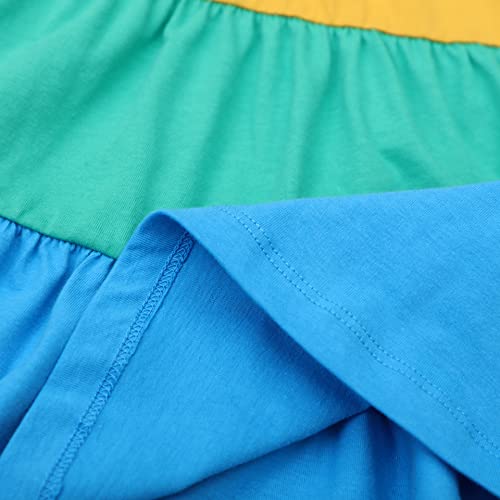 Image of HILEELANG Girls Cotton Tiered Dress Flutter Ruffle Sleeve Summer Swing Sundress Birthday Party Casual Outfit Colorblock 2-12Y
