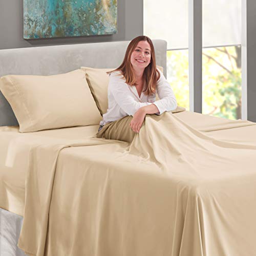 Image of Nestl Microfiber Bed Linen Set, Deep Pocket Twin Sheets, Beige Cream, 3 Piece Set | Instantly Soft, Night-One Ready (No Wash Required). Fits Extra Deep Pockets up to 24 Inches, 360-Degree Elastic Grip