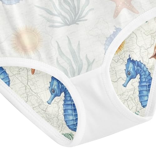 Watercolor Blue Seahorses Cotton Toddler Underwear, Girls Underwear Cotton, 2T–8 Years4