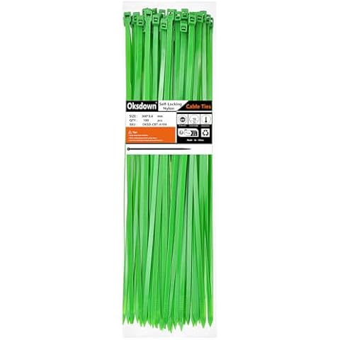 Oksdown Green Garden Zip Ties 12 Inch 3.6MM 100 Pack Self Locking Nylon Cable Ties Plastic Wire Ties Cover