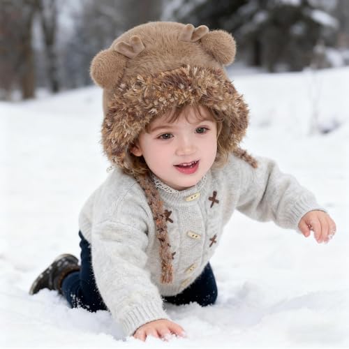 Gorro con orejeras infantil de felpa suave con ajuste cómodo para el viento 3