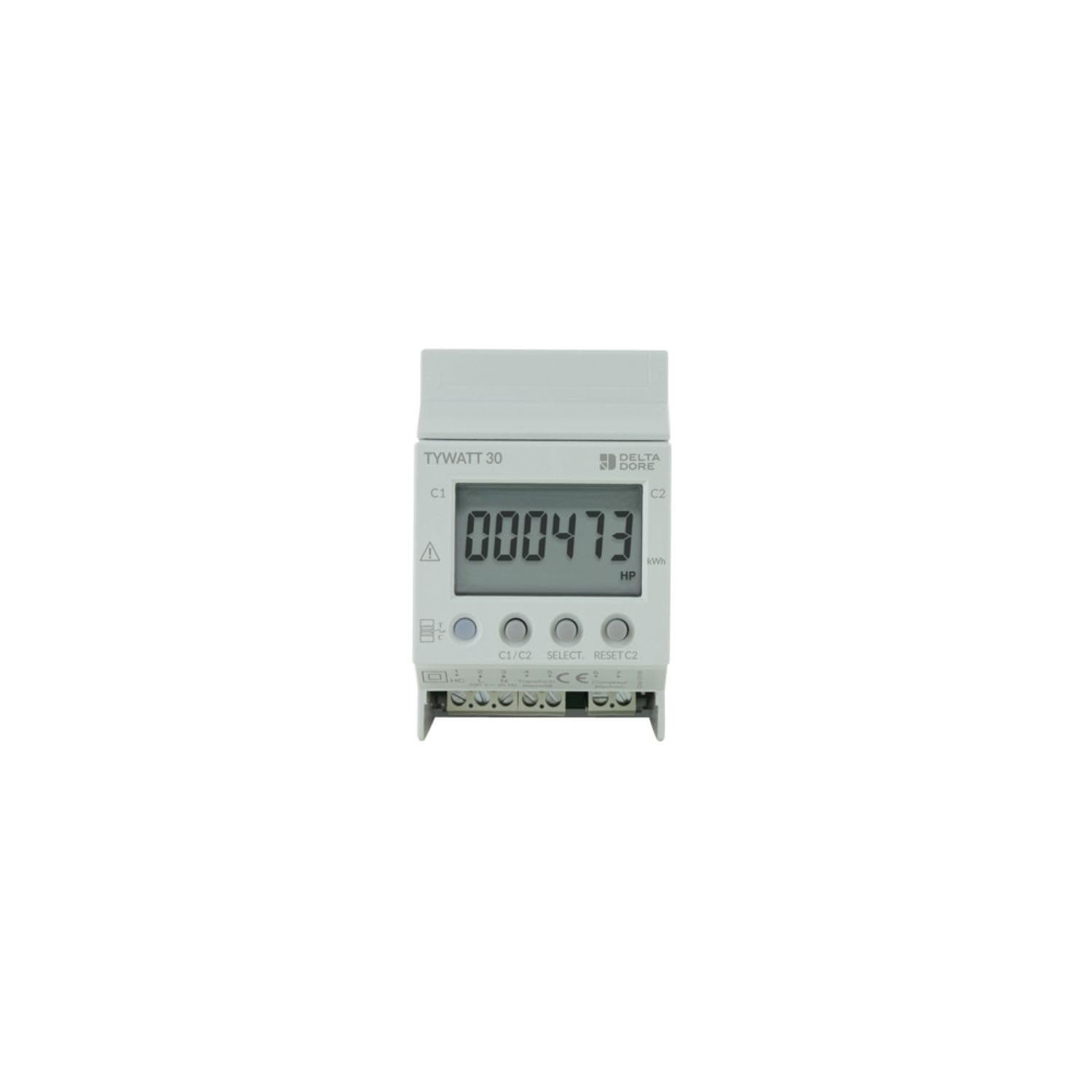Compteur d'energie monophasé 230V Delta Dore Tywatt 30-90A - Double tarif (heures creuses/pleines)