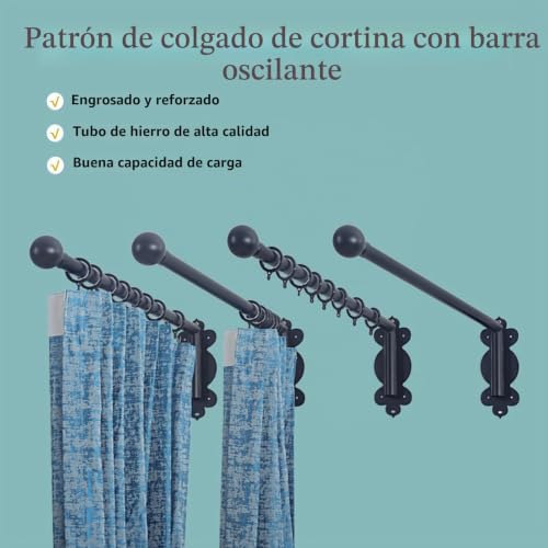 Miniatura 7 de Barras Cortina Brazo Oscilante Alta Resistencia, Barra Cortina Para Paneles Laterales, Soporte Exhibición De Cortina Ventana, Brazo Cortina, Riel Cortina Puerta Color: Negro 20in