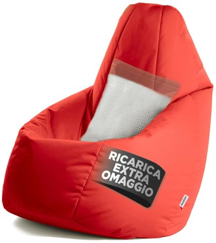 Avalon - Pouf Poltrona Sacco Grande L Jive, Puffo per Sedersi Ergonomico, Pouf a Sacco in Tessuto Antistrappo e Impermeabile, Comoda Poltrona a Sacco Moderna, Made in Italy(80x80x125cm-Rosso)