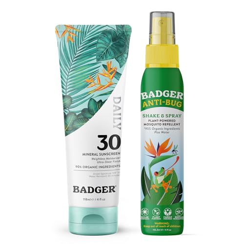 Badger Bug Repellent and Daily Sunscreen Bundle - Bug Spray, SPF 30 Daily Mineral Sunscreen - DEET-Free Insect Repellent and Daily Sunscreen with Zinc Oxide
