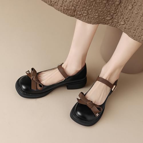 Cozivwaiy Women Mary Jane Flats Bow Kawaii Costume Shoes Round Toe Pumps Low Heel School Dress Shoes for Girls Bowknot Flats4