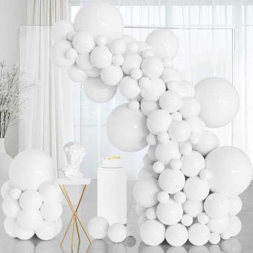 White Balloon Garland Arch Kit, 143Pcs Different Sizes Matte Latex Balloons Decoration Kit for Wedding Baby Shower Birthday Bridal Shower Graduation Party Decorations