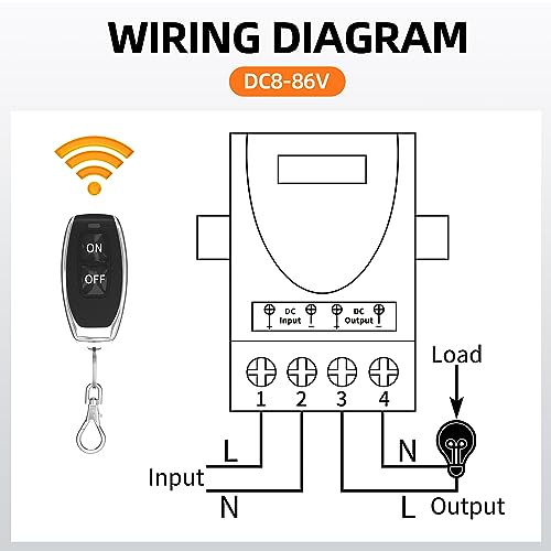 Wireless Remote Switch DC 8V/12V/24V/48V/72V/86V 30A Relay RF Remote Control 328ft Long Range for Anti-Theft Alarms Security Systems Roller Lind Door