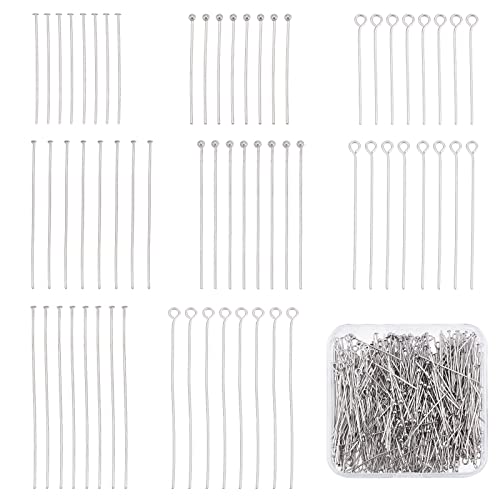 SUNNYCLUE 1 Box 600Pcs 8 Style 1.2/1.6/2inch Stainless Steel Eyepins Head Pins Flat Head Pin Ball Pins Open Eye Pin for Jewellery Making Accessories Women DIY Craft Beading Earrings Findings Supplies