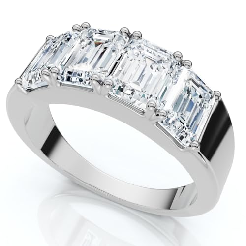 P3 POMPEII3 Pompeii 2 1/4Ct Tetrad Diamond Ring Emerald Cut Anniversary Band 14k Gold/Pt Lab Grown (E/F,VS1-VS2)3