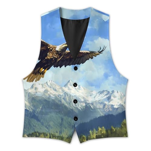 Eagle Soaring Above Mountains Men's Formal Suit Vest for Business Formal Or Casual Dress Waistcoat Wedding3