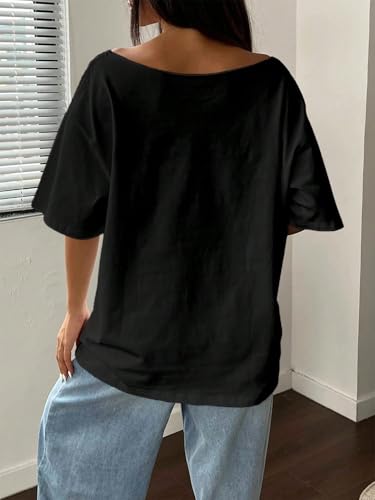 Image of SXV STYLE Women's Off Shoulder t Shirt, Savage Lips Graphic Print, Long Sleeve, White and Black