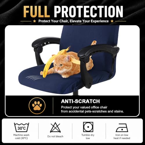 Image of Elastic Computer Chair Cover with Durable Zipper - Protective Removable Washable Universal Office Desk Chair Seat Slip Cover for Dogs, Cats, Pets - Stretchy Soft Anti-dust Desk Chair Seat Protector