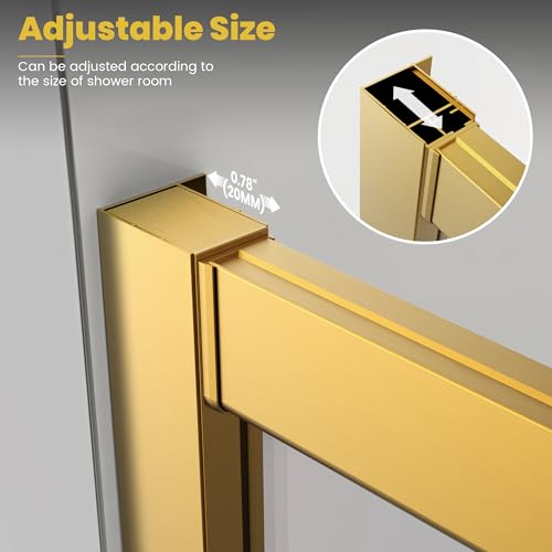 Bathroom Shower Enclosure, 36 in.L x 36 in. W x 76 in. H, Double Sliding Shower Doors, 1/4\" (6mm) Thick Clear Tempered Glass Door, Brushed Gold Frame&Corner