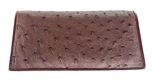 Julie Genuine Real Ostrich Skin Leather Checkbook Travel Long Dark Brown Wallet