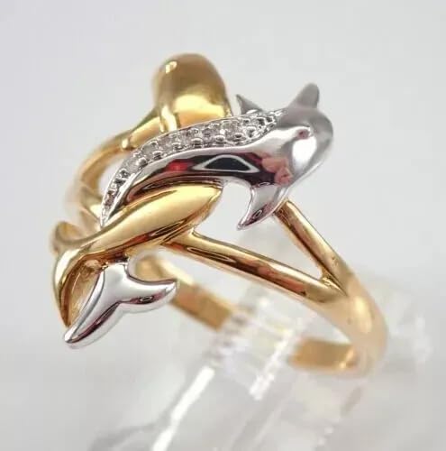 DJ || Women's 0.50Ct Round Cut Diamond Dolphin Engagement Ring 14K Two Tone Gold Finish 925 Sterling Silver3