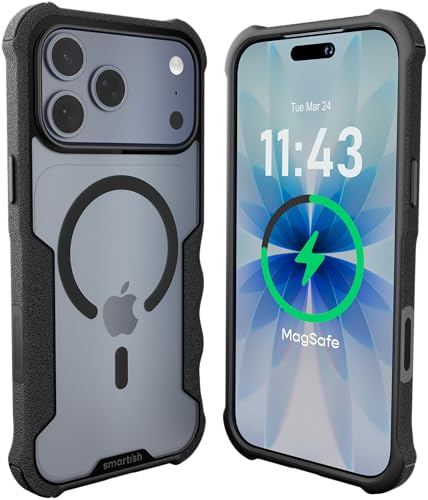 Image of Smartish iPhone 17 Pro Max MagSafe Case - Gripzilla Protective Magnetic Case for Men [Rugged + Tough] Military Grade Heavy Duty Grip Armor - Drop Tested for Apple iPhone 17 Pro Max - Clearly Black