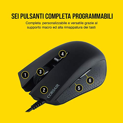 Corsair Harpoon RGB Mouse Ottico da Gioco, RGB Multicolore Retroilluminato, FPS, 6000 DPI, Cablato, Nero (Ricondizionato)