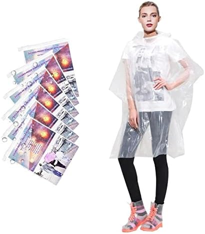 Rain Ponchos for Adults Disposable - Waterproof Lightweight (6 Pack) Rain Ponchos with Drawstring Hood 50% Thicker Material Emergency Rain Poncho Clear Color