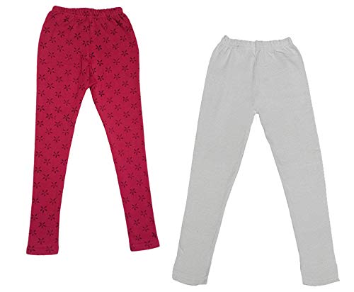 Image of IndiWeaves Girls Combo Pack of Warm Wollen Printed and Solid Leggings for Winters (White,Magenta,5-6 Years) Pack of 2