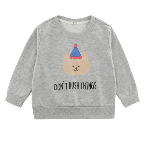 Cotton Crewneck Sweatshirt for Girls&Boys, Thin Plain Crewneck Sweatshirt with Cute Patterns for Spring&Autumn