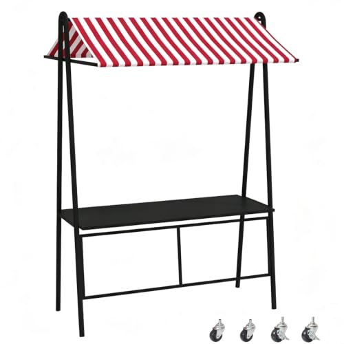 Carro de Vendedor Ambulante con Ruedas, Estructura de Hierro Forjado con Capacidad para 80 Kg, con Toldo de Poliéster, Puestos del Mercado, para Carrito de Postres, Expositor(Black,100cm/39in)