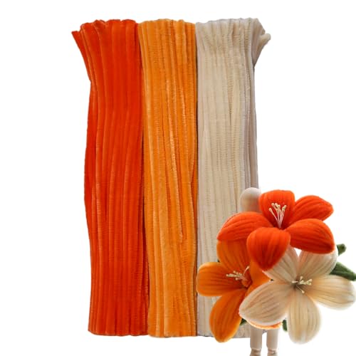 Harmoso 300pcs Ombre Light Orange Pipe Cleaners - Fluffy Craft Pipe Cleaners in 3 Shades for Arts & Crafts Perfect for Flowers Animals & Decorations (12 x 0.24 inches)