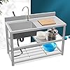 Freestanding Stainless Steel With Faucet Prep and Utility Vanity Indoor Outdoor Bowl Commercial Restaurant Kitchen Sink Set with Countertop and Storage Shelves 80*50*80cm/31.5*19.7*31.5in leftgroove