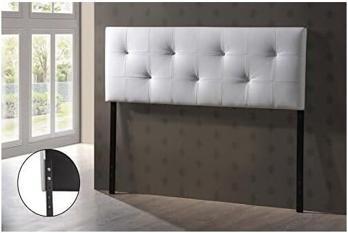 HomeStock Artistic Accomplishment Modern and Contemporary Queen Black Faux Leather Headboard with Faux Crystal Buttons White/Queen