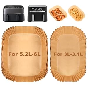 BYKITCHEN Air Fryer Liners for Tefal 5.2L & 3.1L Dual Air Fryer, Disposable Paper Liners, Airfryer Accessories for Tower/Lakeland/Salter and Other Large & Small 2 Drawer Basket Fryers (100PCS)
