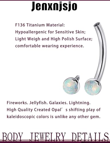 Jenxnjsjo F136 Titanium 16g 6/8/10mm Opal Eyebrow/Rook/Snug/Vertical-Labret/VCH/Snake-Eyes/Anti-Tragus/Christina/Daith/Belly-Button/Bridge/Hood/Surface Curved Barbell Piercing Jewelry for Women Men4