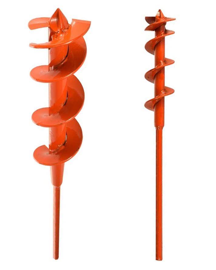 Heavy Duty Garden Dirt Hole Auger - 1/2" Hex Shank (2" with 3" Combo - Orange)
